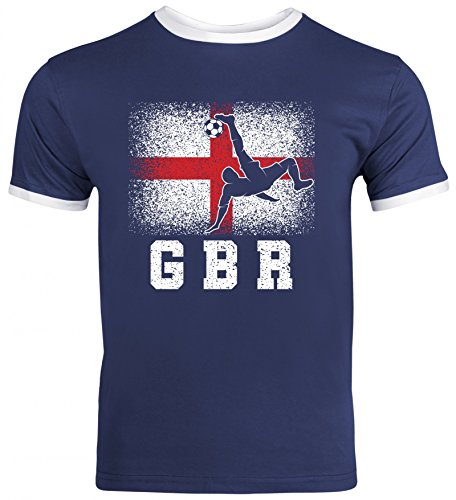 Wappen Fußball WM Fanfest Gruppen Fan Herren Männer Ringer Trikot T-Shirt England Football Player, Größe: S,Navy/White