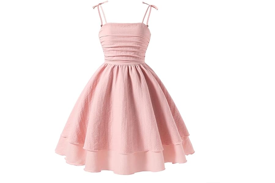 JiAmy Spaghetti Strap Dress Kids Girls Smocked Sundress Summer Spring Casual Beach Midi Dresses for Teenagers Gown Prom Dress for 7-12 Years