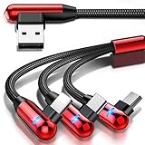 [3.0A Fast Charging & Praktisch] Das USB Ladekabel kann 3.0A schnell aufladen und 60% schneller als Anderes. Das 3 in 1 Ladekabel kann gleichzeitig drei Handys für Phone, Andriod und alle Type C Anschluss aufladen.（ACHTUNG: Nur USB-Anschluss kann Daten übertragen）