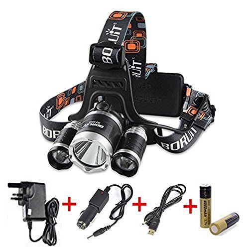Glighone wiederaufladbare LED Helm Licht Kopf Taschenlampe mit 4 Modi, 3 * XM-L T6 LED Focus Wasserdichte Scheinwerfer Taschenlampe für Wandern Camping Jagd Klettern Radfahren Angeln im Freien Licht