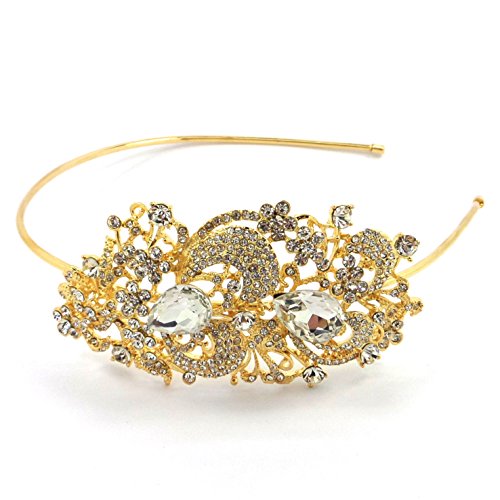 Bride Boutique Wedding Prom Vintage Style Gold Crystal Diamante Headband Side Accent Tiara