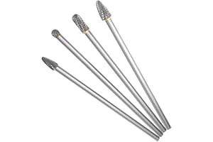 Treki 4 Stück Lang Hartmetall Frässtifte mit 6mm Schaft Hartmetallfräser Fräsaufsatz für Bohrmaschine, Wolframstahl Fräser Bits Holzschnitzerei Bohrer Set für Holzarbeitung, Metallfräser Holzfräser