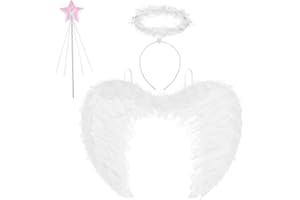 AUYAO Light up Fairy Wings Angel Wings White Angel Costume Fallen Angel Wings Angel Feather Wing with Led Halo and Led Magic Wand Swallow Wing Costume Fancy Dress for Party Halloween Christmas Cosplay