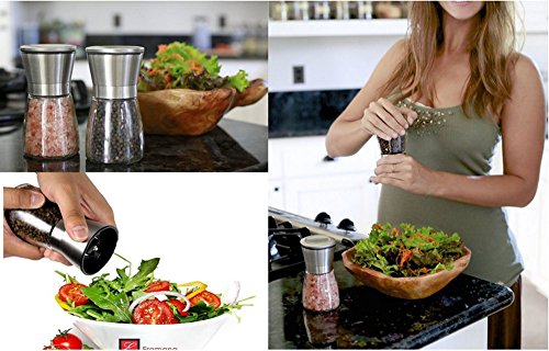 Salz- und Pfeffermühle Salz- und Pfeffermesser Set Gebürsteter Edelstahl und Glaskörper mit manuell verstellbarem Keramikschleifer zur verstellbaren Grobheit mit passendem Edelstahl Ständer Küchenzubehör Kochen Werkzeuge Gewürzmühle Grinder-Set von 2 - 8