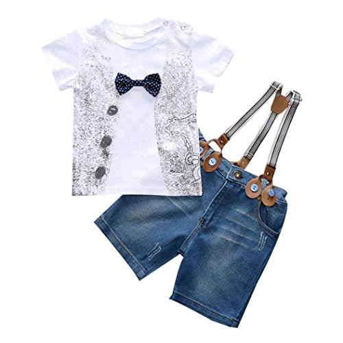 For 2-8 years old boy,Clode® 1Set Kids Toddler Boys Handsome T-shirt+Denim Trousers+Straps Clothes Outfits (3 Years old)