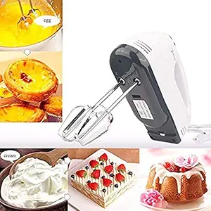 BLACK PERL Hand Mixer Blender Easy Mix with 7 Speed Control and Detachable Stainless-Steel Finish Beater and Whisker with in-Built Eject Knob and Slim Grip for Cakes, Hand Blender for Kitchen (White)