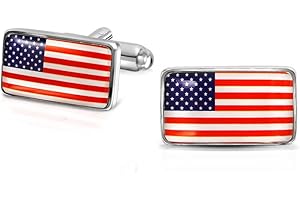 BLING JEWELRY Boutons De Manchettes Pour Hommes Rouge Blanc Bleu Stripe Holiday American Usa Patriotic Flag Star Pour Hommes Enamel Three Tone Argent Tone Stainless Steel Hinge Bullet Back