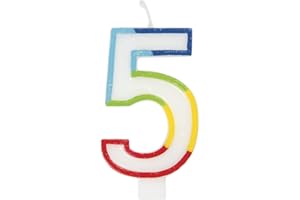 Vibrant Rainbow Border Number 5 Birthday Candle (7cm x 12cm) - Stunning Multi-Colored Party Decor - Uniquely Crafted for Celebratory Milestones - 1 Pc