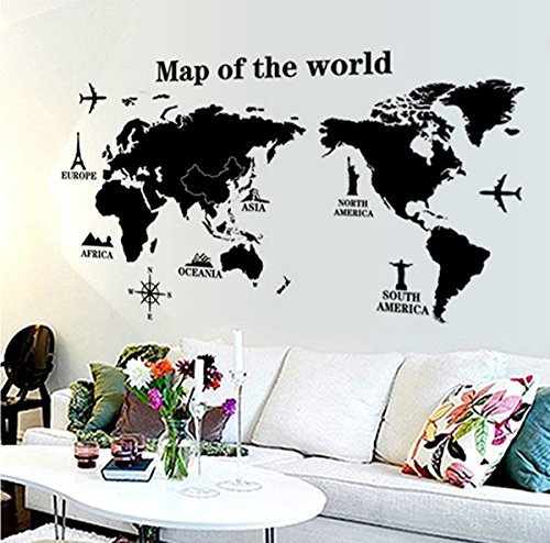 ufengke® Reisen Um Die Welt Weltkarte Wandsticker, Wohnzimmer Schlafzimmer Entfernbare Wandtattoos Wandbilder, A - 3