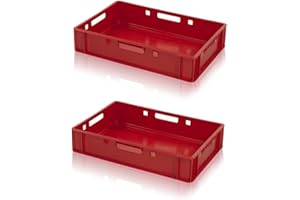 kistenkind 2x Fleischkiste E1 rot 60x40x12,5 Metzgerkiste Eurobehälter inkl. Zollstock