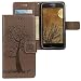 Produktbild Motorola Moto G5 Hülle, CLM-Tech Tasche aus Kunstleder Wallet Case - Schutzhülle mit Standfunktion Kartenfach und Handschlaufe Flip Cover - Bookstyle Handy Flipcase Baum Eule grau, PU Leder-Tasche für Motorola Moto G5 Lederhülle