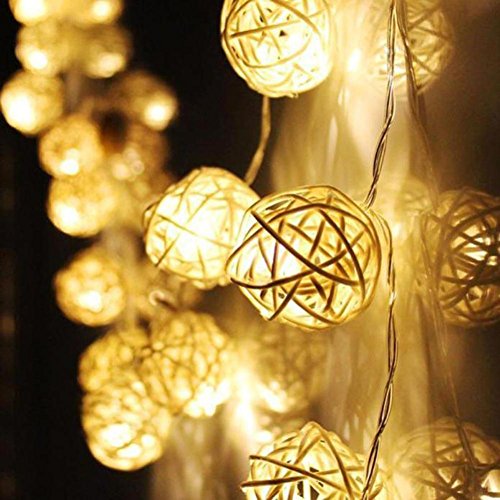 WINWINTOM 10 LED-Farbe Rattan-Kugel-Schnur-feenhafte Lichter für Weihnachtshochzeitsfest Heiß (Beige) - 2