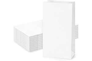 AISEY Large White Paper Bags for Snack Takeaway Bread Packaging, 15 x 9 x 28cm Grocery Bags Sandwich Retail Gift Wrapping for Shopping Party Crafts Projects, 50 Pack