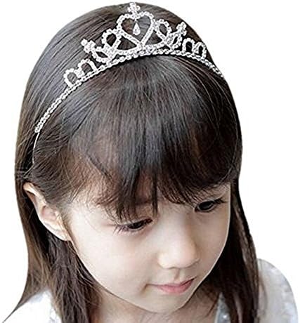 Heart Shape Flower Baby Girl Headband Sliver Wedding Flower Girl Tiara Sparkling Crystal Rhinestones Party Birthday Princess Crown for Women Adults Make Up