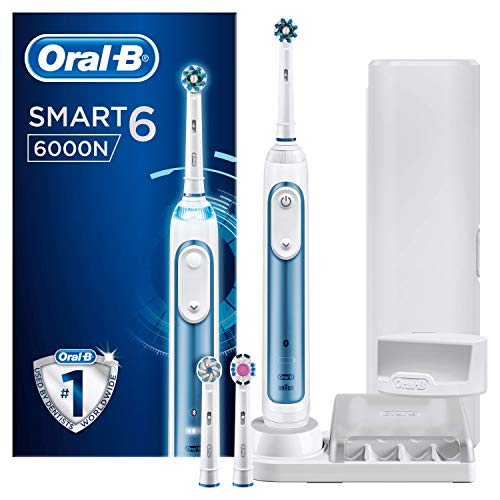 Oral-B Smart 6 6000N CrossAction - Cepillo Eléctrico 1 Azul Conectado, 5 Modos Blanqueado, Sensible, Cuidado Encías, 3 Cabezales Recambio, Funda de Viaje Premium