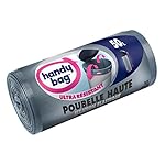Handy Bag 2 Rouleaux de 10 Sacs Poubelle 50 L, Pour Poubelles Hautes, Fixation Élastique, Ultra Résistant, Anti-Fuites, 47 x 85 cm, Gris Foncé, Opaque
