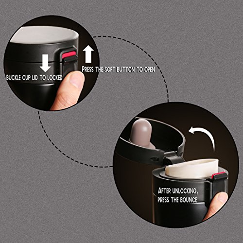 BOJIN Thermobecher 380 ML Edelstahl Kaffeebecher Trinkflasche für Reise Camp Sport Auto Schwarz - 4