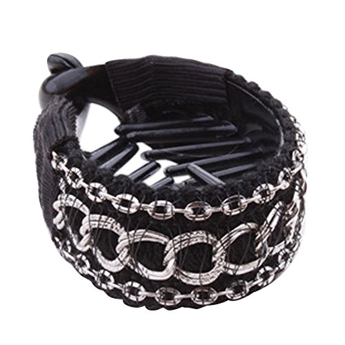 Sanwood Fashionable Women Hair Clip Barrette Ponytail Holder (Black-Silver)