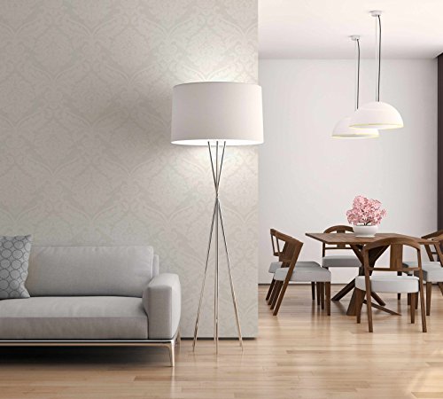 Livingwalls Vliestapete Flock Tapete klassisch neobarock 10,05 m x 0,53 m metallic weiß Made in Germany 554338 5543-38 - 3