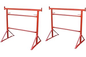 Mighty Products - 2 x Builders Trestles Size NO.3, Adjust from 1.0m - 1.8m (Trestle Band Stands) SWL 690kg Made in The UK – Spray Painted Red for Hard-Wearing Finish. Ideal for Builders & DIY.