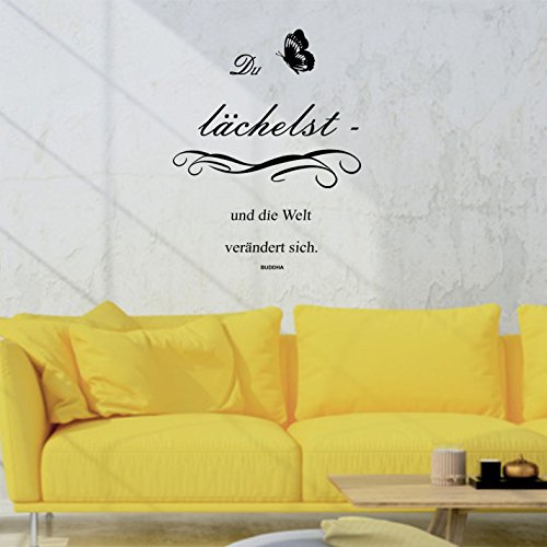 greenluup® Wandtattoo Sprüche Buddha Glück Motivation in Schwarz mit Schmetterling Wohnzimmer, Küche, Schlafzimmer, Büro, Praxis, Laden - 2