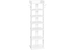 HOOBRO Étagère à Chaussures à 7 Niveaux, Meuble à Chaussures, Rangement des Chaussures, avec 2 Crochets, Gain de la Place, pour Entrée, Salon, Chambre, Blanc EWT61XJ01