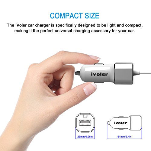  Garantie    Vie  iVoler Chargeur de Voiture Allume-Cigare 2 Ports USB 24W  4 8A avec C  ble Lightning  1 5m  Ultra Petit Chargeur Allume-Cigare USB d