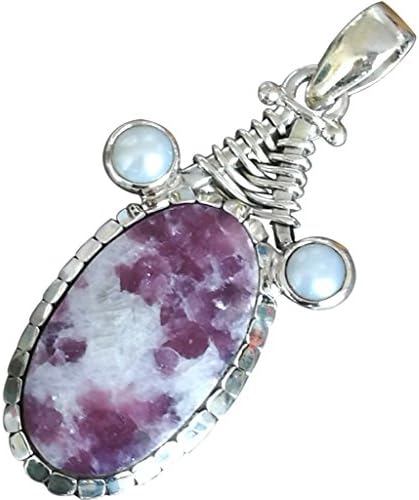 CZgem Nature Ruby Zoisite &amp; Pearl Pendant, 925 Sterling Silver Retro Boho Shape, 1.9"
