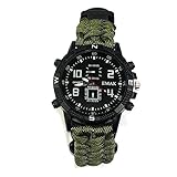 VADOOLL Herren Frauen Survival Analog Digital Uhr, wasserdicht Tactical Dual Time Display Notfall Sports Armbanduhr Uhr mit Survival Gear