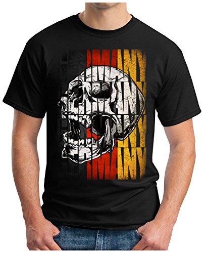 OM3 – GERMANY-SKULL – T-Shirt DEUTSCHLAND EM 2016 FRANKREICH FRANCE FUSSBALL FANSHIRT SOCCER SPORT TRIKOT EUROPAMEISTER, 5XL, schwarz