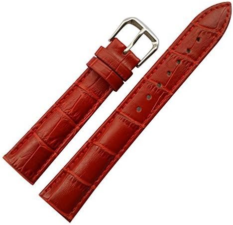 20mm Women's Red Genuine Replacement Leather Watch Band Alligator Grain Matte Finish with Low Gloss