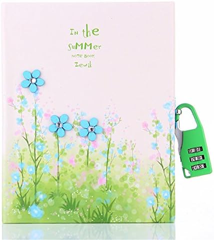 Cuzit Kids Secret Journal 3D Stereo Flower Series Notebook 6.29''X5.11'' Best Gift (Green)