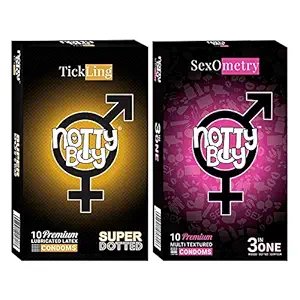 NOTTY BOY Ribbed, Extra Dotted and Pleasure Shape Condoms - (2x10s)