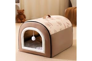 ZENTAURUS CASA para Gatos - CASITA Interior para Perro - Cama INCLUIDA EN LA Cueva para Perros Y Gato - CASETA Interior para Perros Y Gatos con Bola para Jugar (Marrón, S: 35x30x30cm)