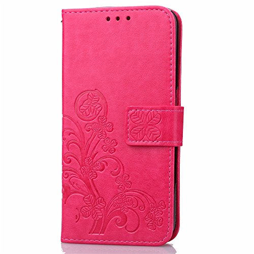 Hülle Handyhülle Case MOTO G4 play,SainCat MOTO G4 play Power Schutzhülle Ledertasche Brieftasche im BookStyle Mit Klee Entwurf,MOTO G4 play Power PU Leder Wallet Case Folio Schutzhülle Hülle Lederhülle Bumper Handytasche Skin Schale Soft Backcover Handy Tasche Flip Cover Buchstil Klapptasche in Lederoptik mit Standfunktion Karteneinschub und Magnetverschluß Etui Flip Case für MOTO G4 play -Klee Heißes Rosa - 4