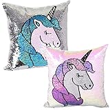 YiRAN Cadeaux pour Les Filles: Taie d'Oreiller réversible Coussin de Paillettes Sequins Magique Housse à Paillettes. 40 x 40 cm Cadeau d'anniversaire 3 Ans et Plus. (Licorne Taie d'Oreiller Seulement)