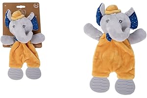 DODO D'AMOUR - Doudou de Dentition - Éléphant - 022391 - Moutarde - Polaire - Naissance - Peluche - Bébé - 25 cm x 10 cm - À Partir de 0 mois