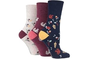 SockShop Gentle Grip Ladies Fun Feet Non-Binding Honeycomb Gentle Top Novelty Patterned Socks in a Multipack of 3 Assorted Colours Size 4-8