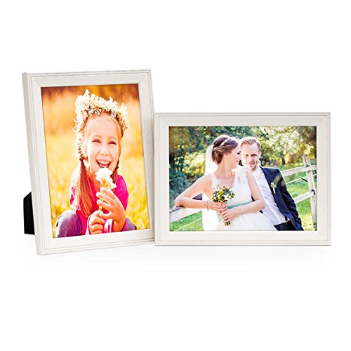 Photolini Juego de 2 Marcos casa Rural 13x18 cm Blancos, Madera Maciza con Cristal y Accesorios/para Colocar o Colgar/Marco de Fotos