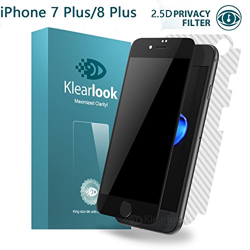 iPhone 7 Plus/iPhone 8 Plus Screen Protector, KlearlookÂ® [Case Friendly] Edge-to-Edge Anti-Spy and Peeping Privacy Proof Premium Tempered Glass with [Aluminum Element] Screen Protector with Privacy-Proof/Smooth Touch + [Upgrade for Back]Full Coverage Carbon Fibre Sticker Protector Film for Apple iPhone 7 Plus/iPhone 8 Plus [Black Frame]