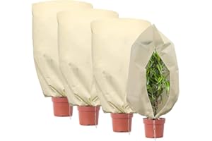 DAWANYI Winter Plant Frost Protection Covers 4 Packs 60X80cm,Tearproof/Breathable,Plant Protection Cover with Zipper Drawstring,Protect Plants from Birds,Frost,Strong WindRain