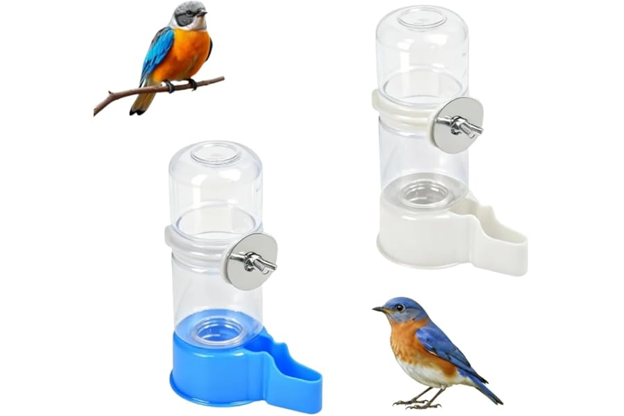 Elyyapt Bird Water Feeder 2 PCS 140ml Automatic Bird Water Dispenser Parrot Waterer Bottle Drinker Birds Drinker Container Hanging Waterer Bottles Cage Accessories for Parakeets Cockatiels Lovebirds