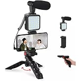 Tripod, Selfie, Video &Uuml;retimi i&ccedil;in Kit, Stand, Uzaktan Kumandalı Mikrofon Led Işık ve Mini Tripod Telefon Vlog Video Kayıt i&ccedil;