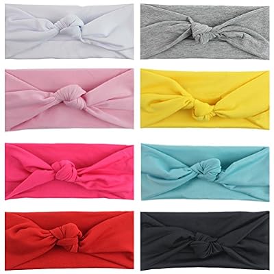 Hbf Lot de 8 Pièces Bandeau Cheveux Enfant Uni de Nœud Turban Elastique Couleur Pure Accessoire Cheveux Petite Fille