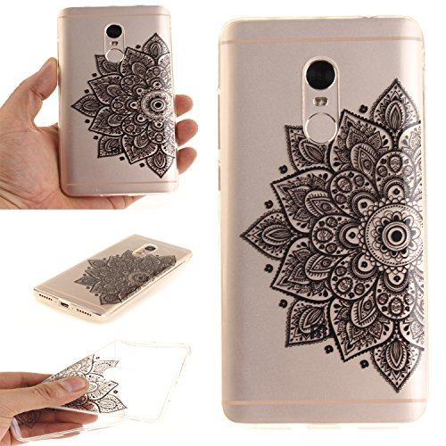 Qiaogle Teléfono Caso - Funda de TPU silicona Carcasa Case Cover para Xiaomi RedMi Note 4 - (TX70 / Negro Flor)