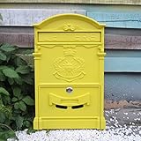 Lettre de journaux Boîtes, Boîtes aux lettres support mural lettres Rétro en acier inoxydable Rainproof Collection Boîtes, sécurité extérieure Enveloppe Poste avec serrure à clé,Jaune
