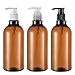 3PCS 500ml/16.6OZ Refillable Empty PET Plastic Pump Bottles Jars with Pump Tops for Makeup Cosmetic Bath Shower Toiletries Liquid Containers Leak Proof Portable Travel Accessories(Brown)