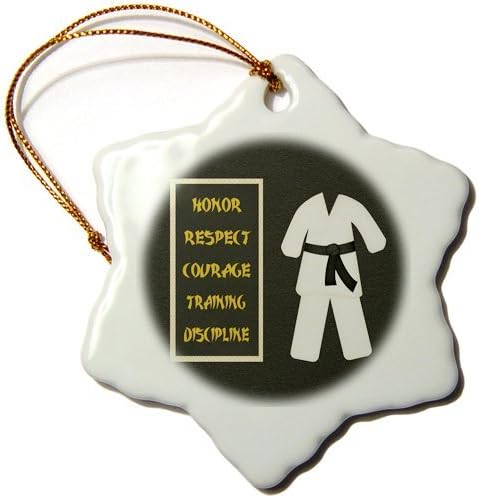 cwb2jcwb2jcwb2j 3-Inch Porcelain Snowflake Decorative Hanging Ornament, Karate Karategi Uniform Black Belt Honor Respect Courage Train Discipline