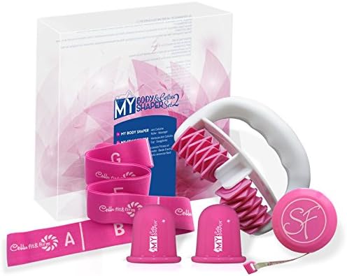 Stephanie Franck Beauty Cellulite Set2 - with one Body Roller Massager, 2 Cups and one Elastic Band. (Pink)