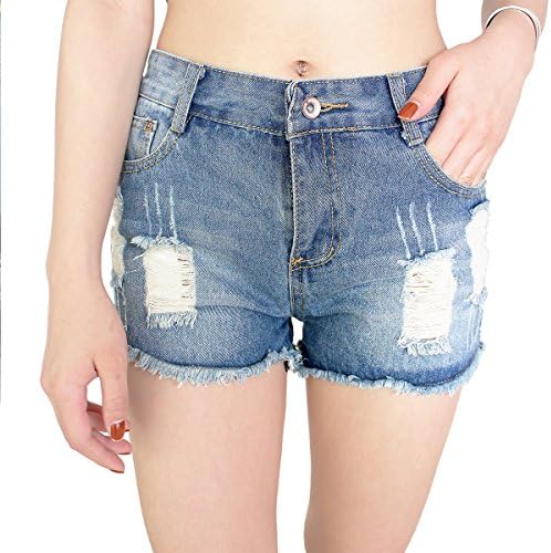 Dorekim Women’s Low Waist Fringe Denim Shorts Jeans With Pockets (L, 8001#(Blue))